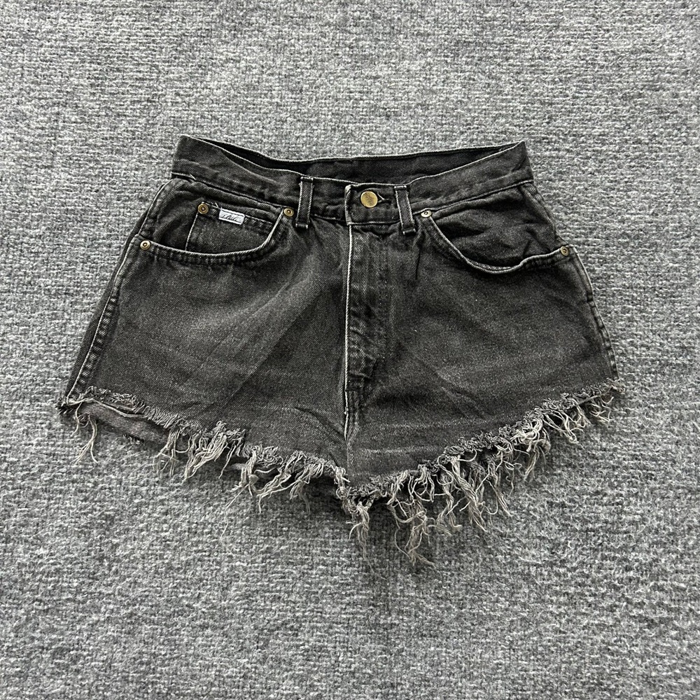 Chic Denim Shorts Womens Size 12 Black High Waisted Frayed Raw Cutoff Vintage